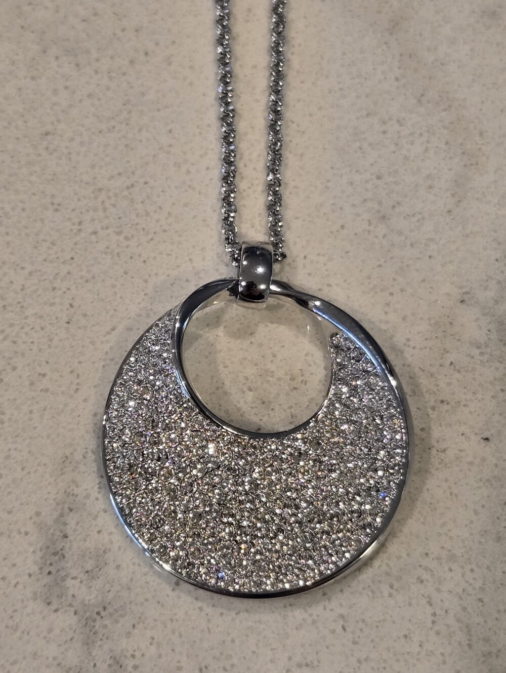 Swarovski - Silver Crystal Pavé Crescent Pendant Necklace - Women Jewelry
